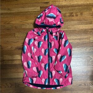 Hatley girls pink and blue heart pattern fleece lined rain coat jacket spring